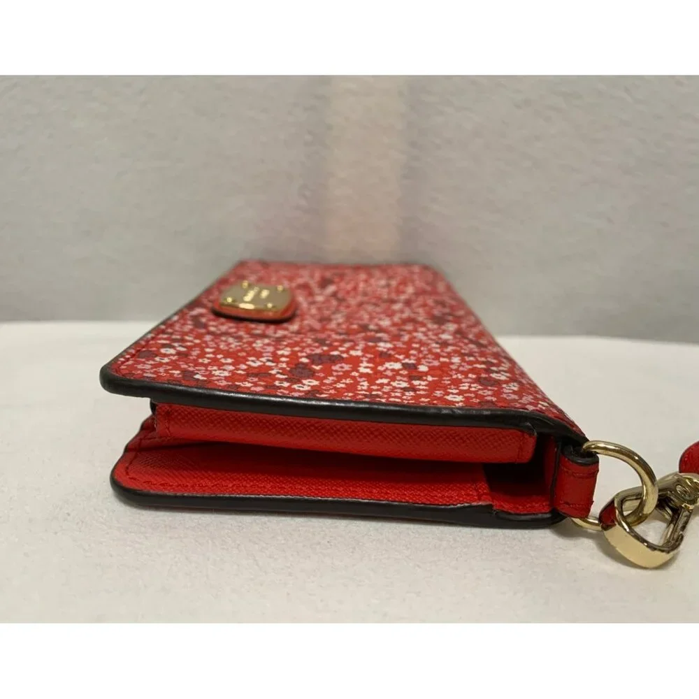 SOLD***Michael Kors Floral Snap Bifold Wallet Wristlet Red Gold - Picture 7 of 12